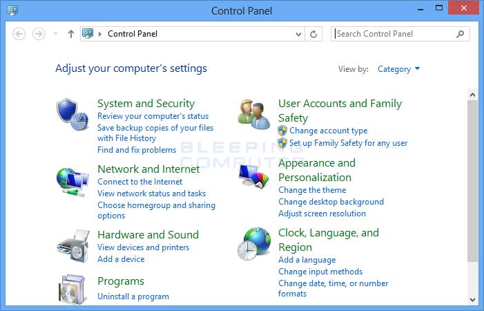 Control Panel screen