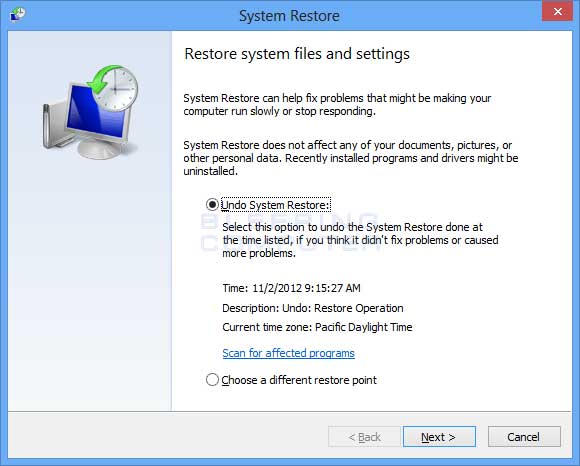 Undo system restore