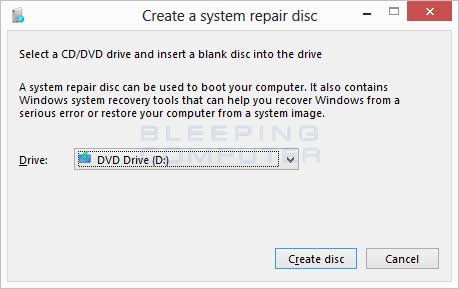 Creating a system repair disc