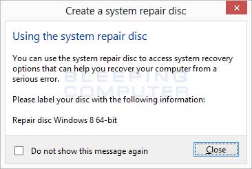 Disc finished in Windows 8