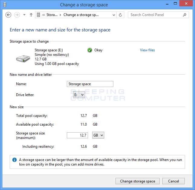 Modifying the simple storage space