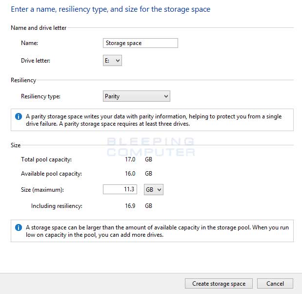 Parity Storage Space