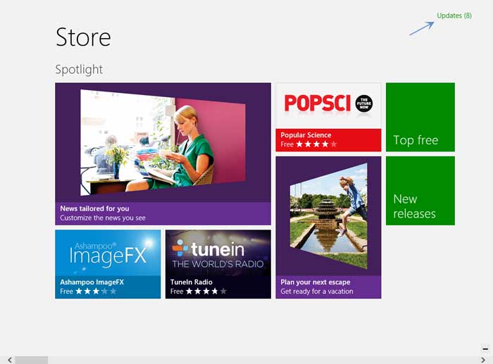 Windows Store Main screen