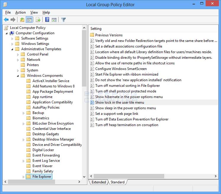 File Explorer policy category