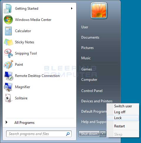 Windows 7 Lock men option