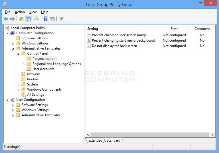 Personalization Policies screen