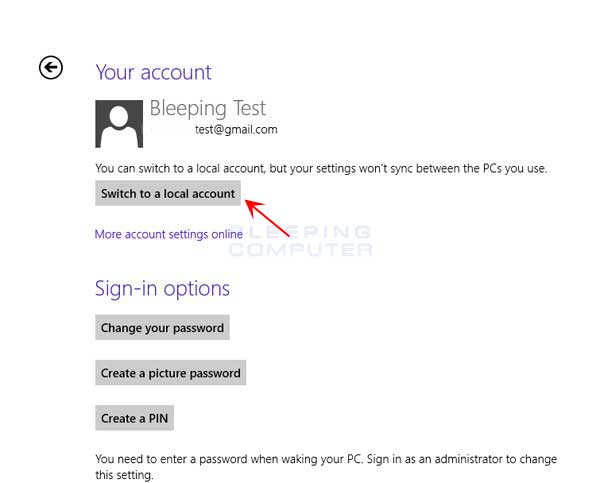 Switch from a Microsoft account to a Local account