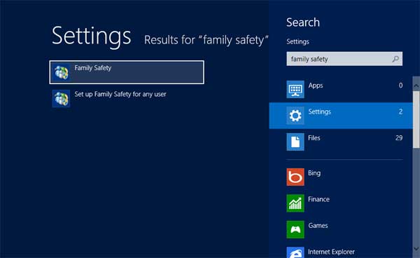 Family Safety Settings search