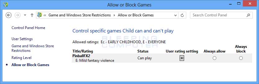 Allow of block games screen