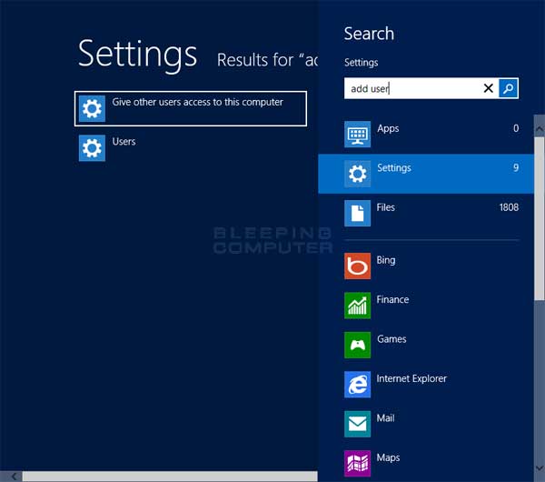 Adding a user in Windows 8