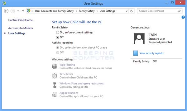 Family Safety User Settings