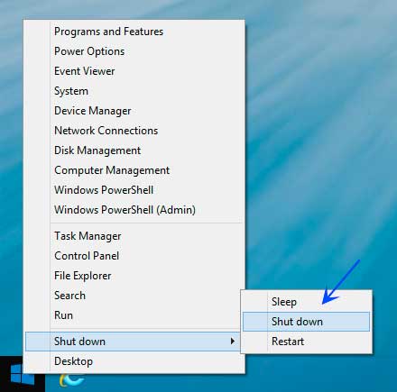 Windows 8.1 Shutdown submenu