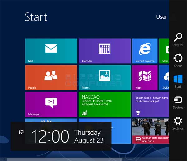 Windows 8 Charms Panel