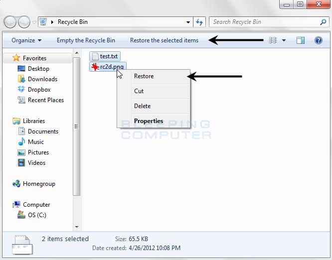 Restoring Files from the Recycle Bin