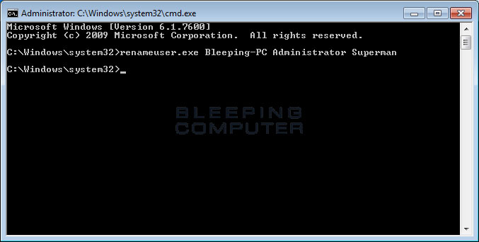 Using the renameuser.exe command