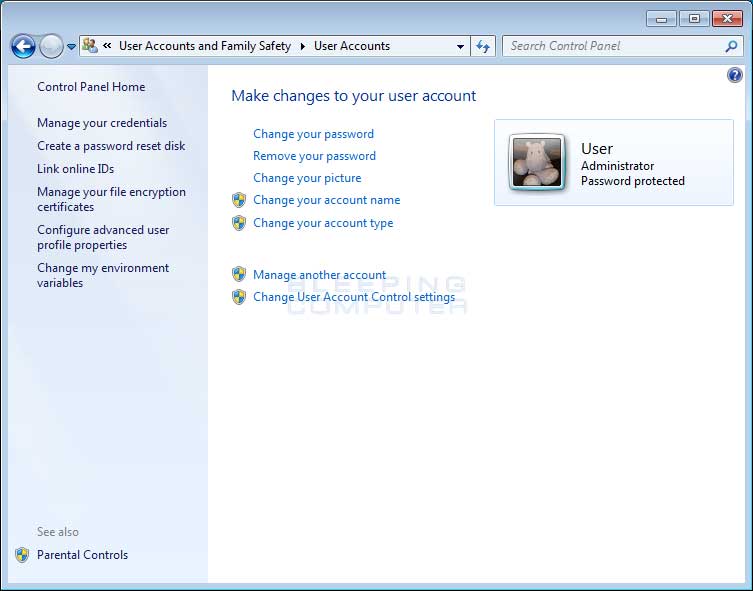 User Accounts Screen