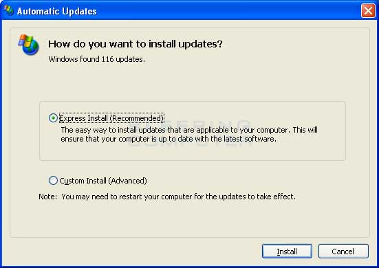 Install Updates screen on Windows XP