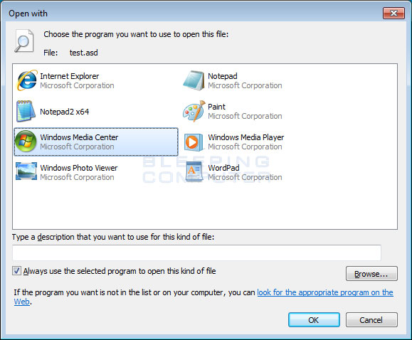 Choose program dialog