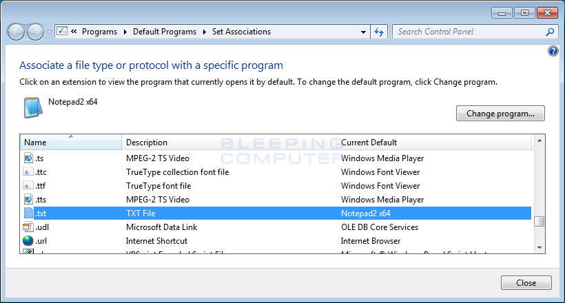 Choose program dialog