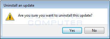 Uninstall update confirmation