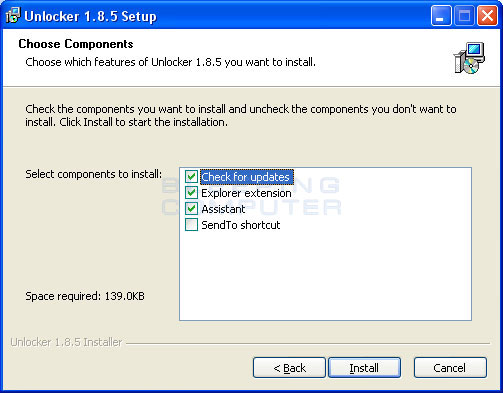 Unlocker Choose Compents in Setup