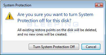 Turn off System Restore confirmation