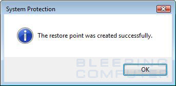 Manual restore point was created