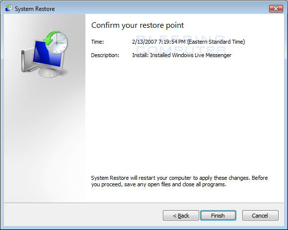 Confirm the selected restore point