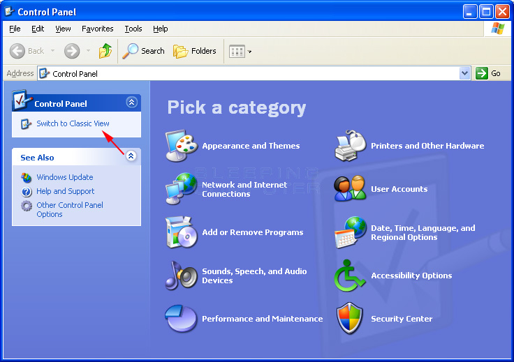 Control Panel in Category View