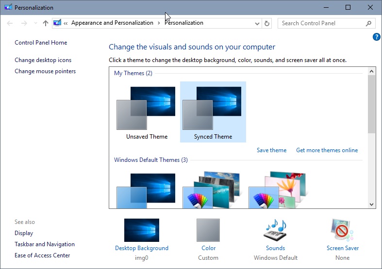 personalization windows 10