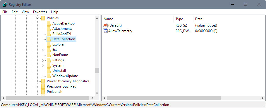 allow telemetry windows 10