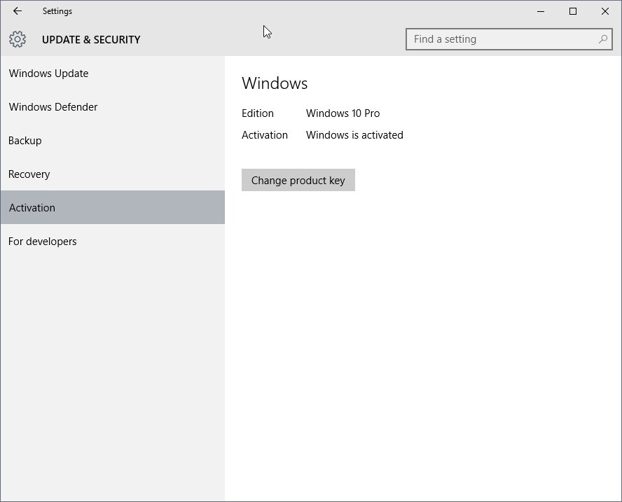 windows 10 settings activation