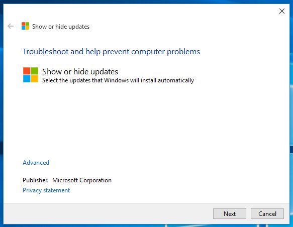 windows 10 show hide updates