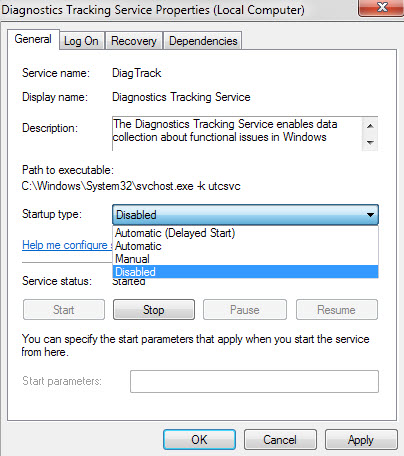 disable diagnostics tracking service