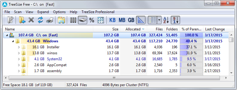 windows folder size