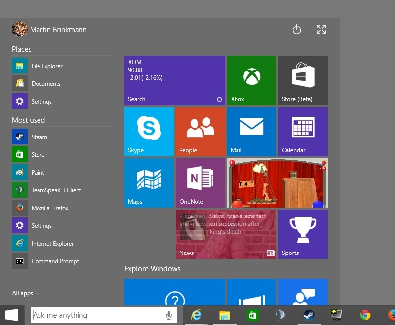 new start menu