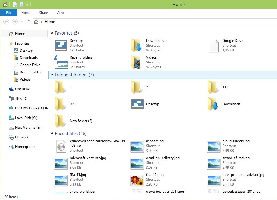 windows explorer home