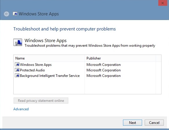 windows store apps troubleshoot screenshot