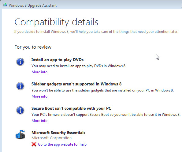 windows 8 upgrade compatilbility