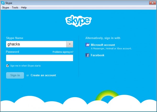 microsoft account facebook sign-in skype