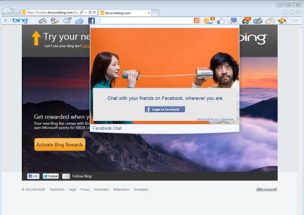 facebook chat bing toolbar