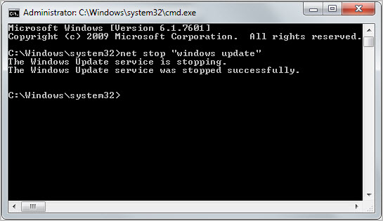 net stop windows update