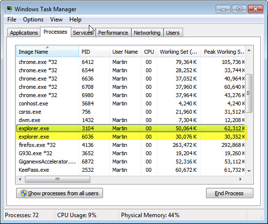Two explorer.exe processes