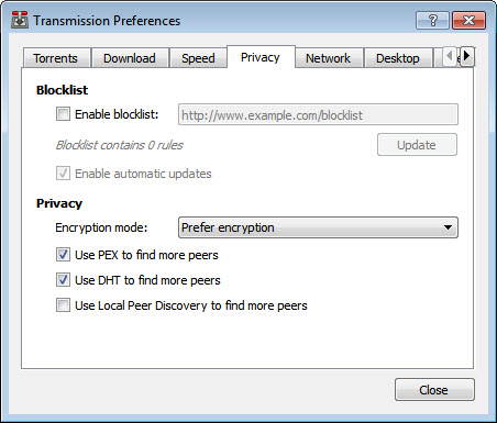 transmission preferences