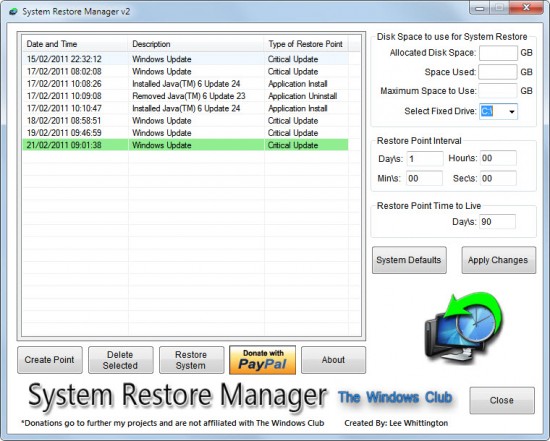 system restore manager