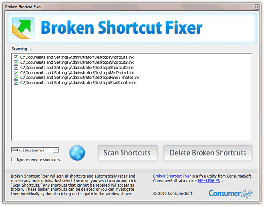 broken shortcut fixer