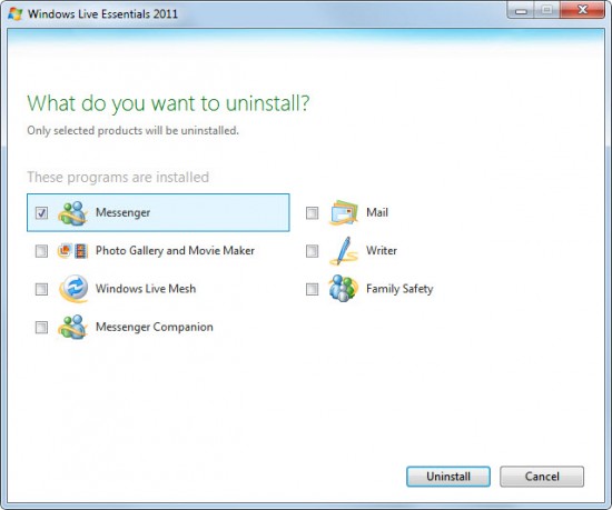 how to uninstall windows live messenger