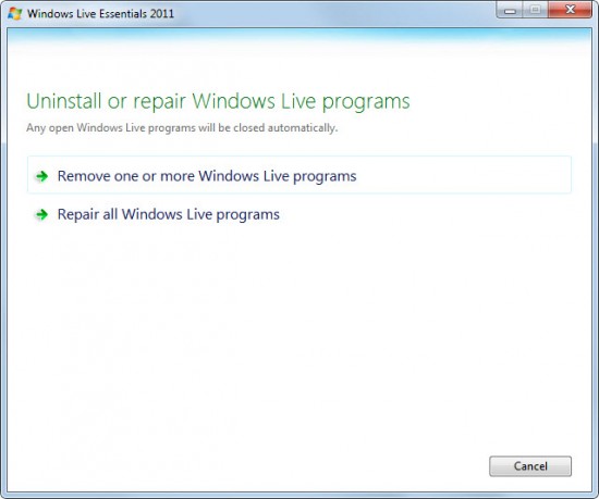 uninstall windows live messenger