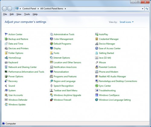 control panel list form