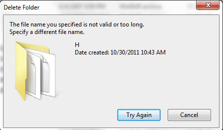 the file name you specified is not valid or too long